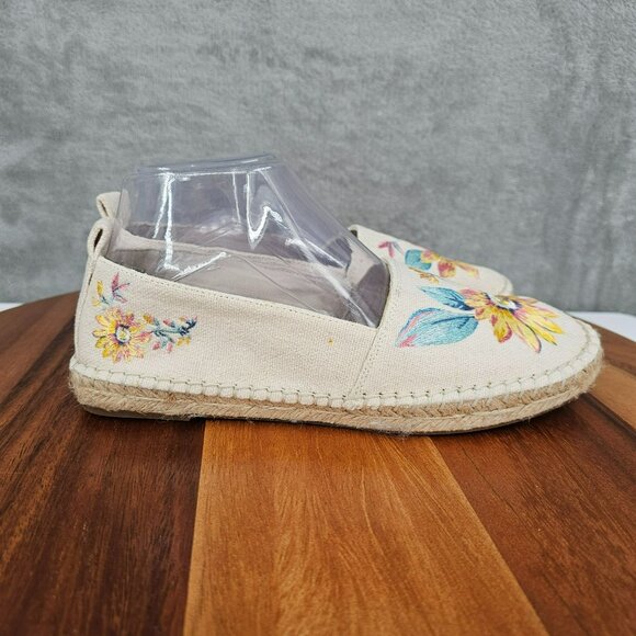 LOFT Espadrilles Shoes 7.5 M Natural Floral Leaf Embroidered Comfort Casual Boho - Picture 6 of 16